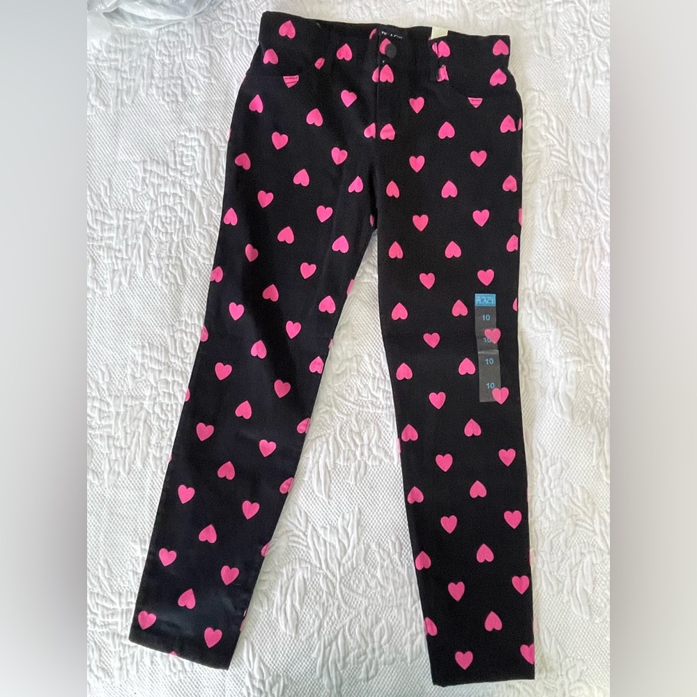 NWT The Children’s Place Black Pink Heart Stretchy Pants Size 10